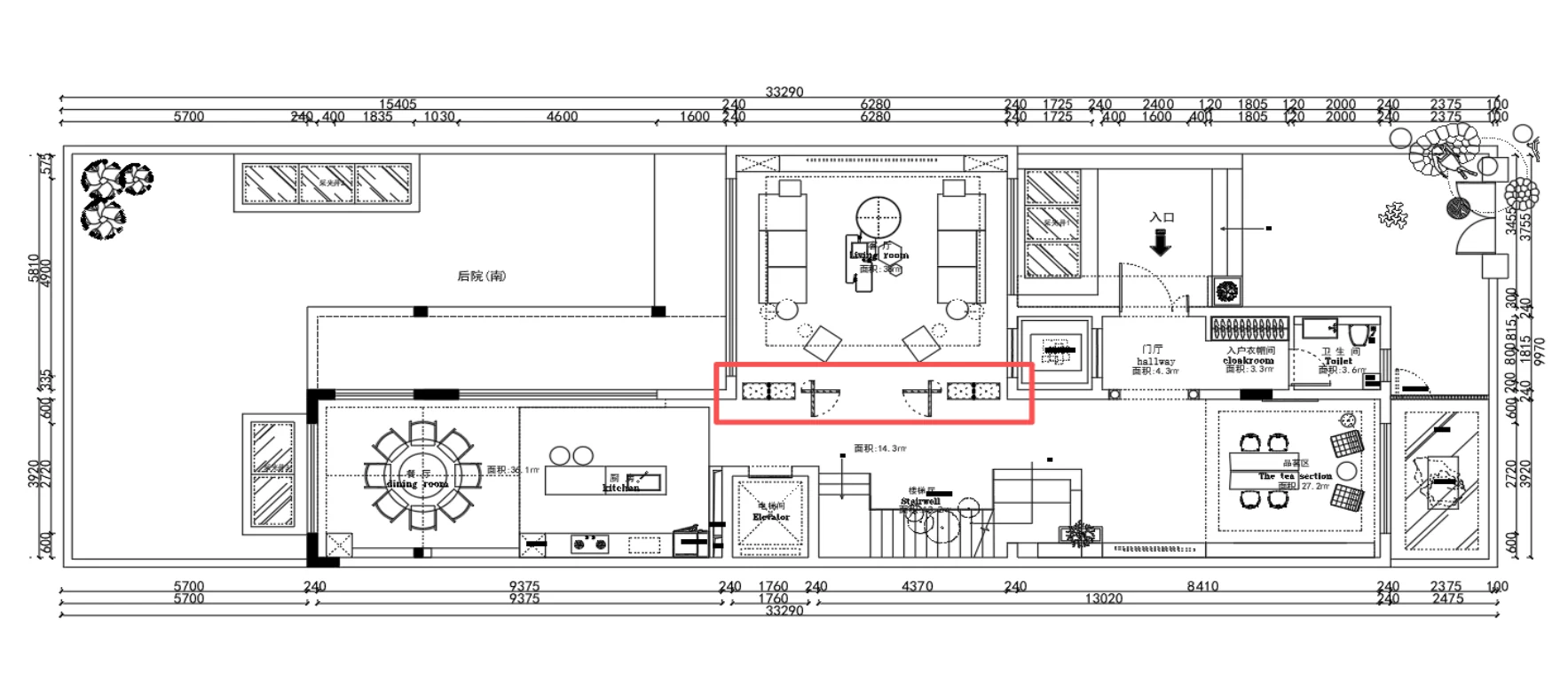 Project floor plan used to define rooms, dimensions and cabinetry scope