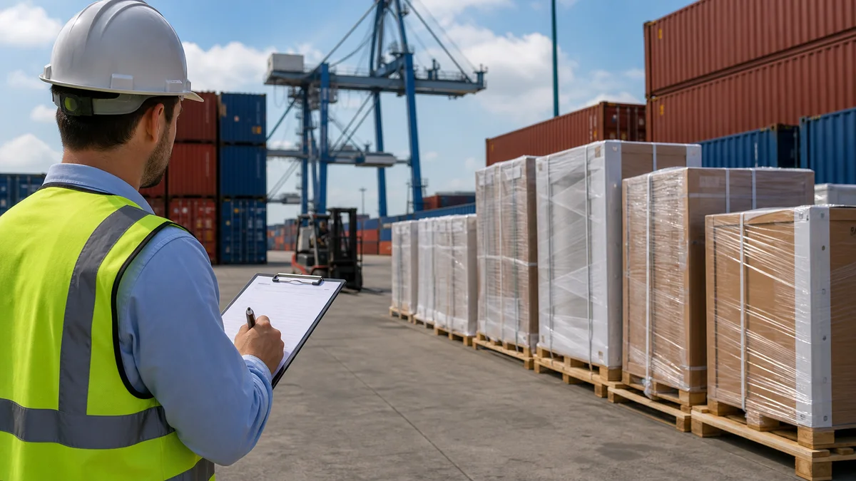 Cabinet and door shipment arriving at a destination port with customs paperwork