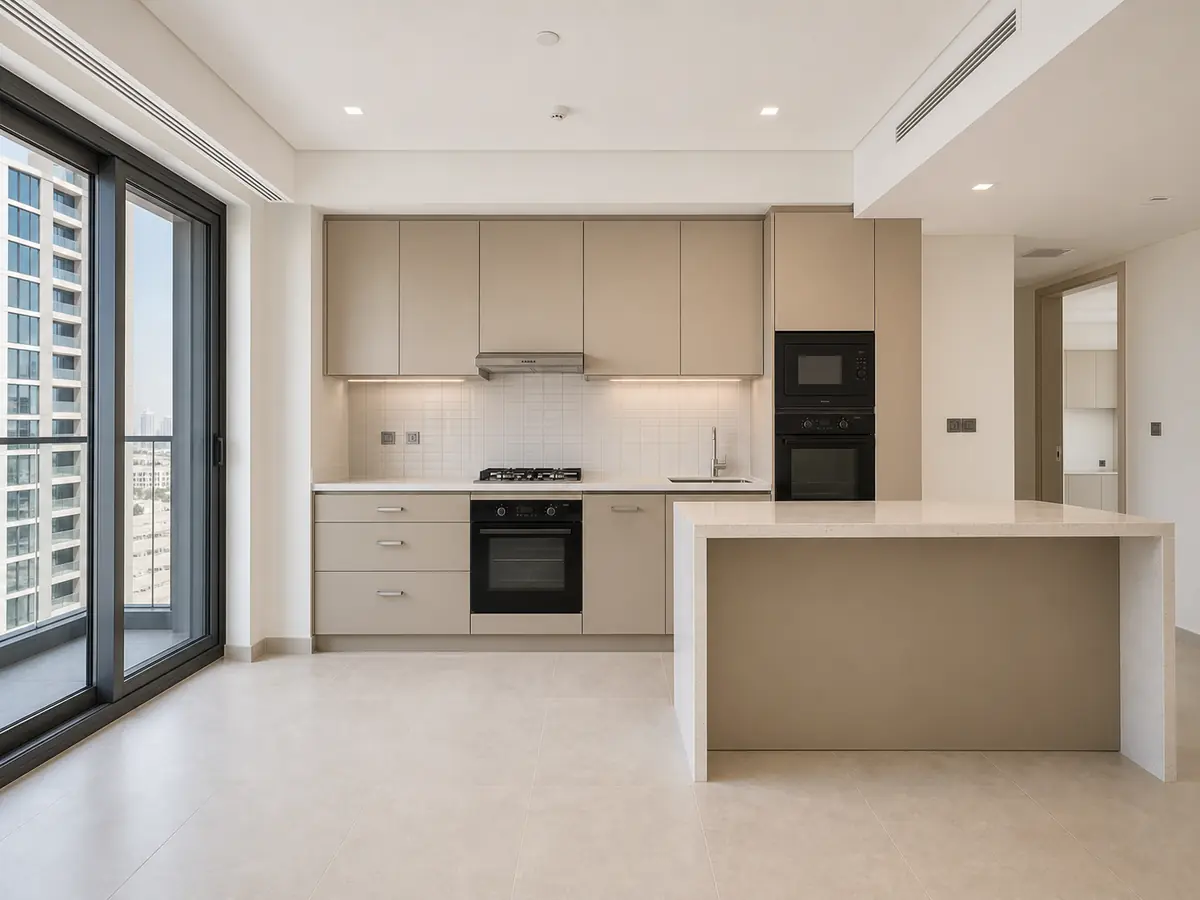 Sand-beige apartment development kitchen concept