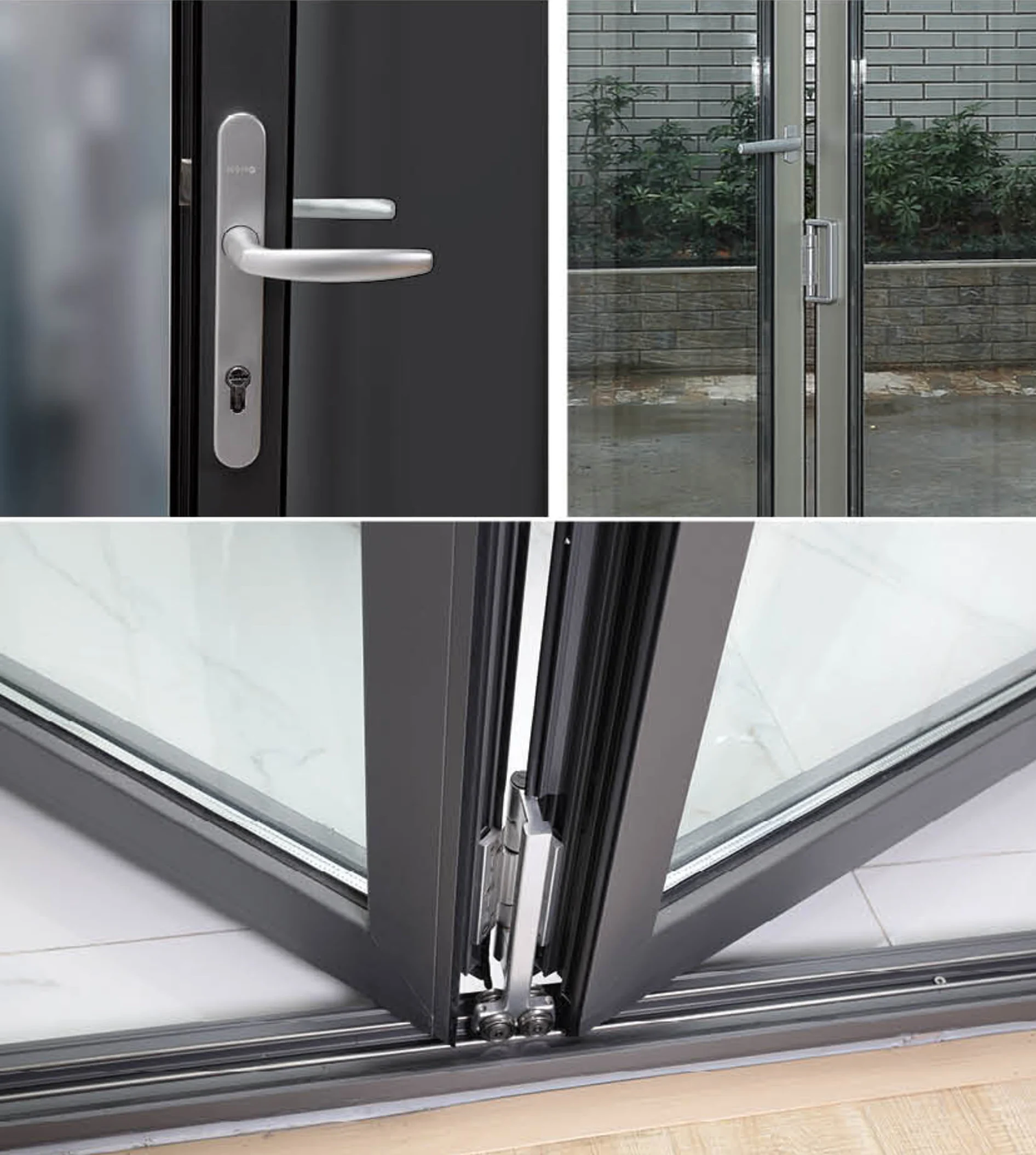 Aluminum door handle lock and multipoint hardware details