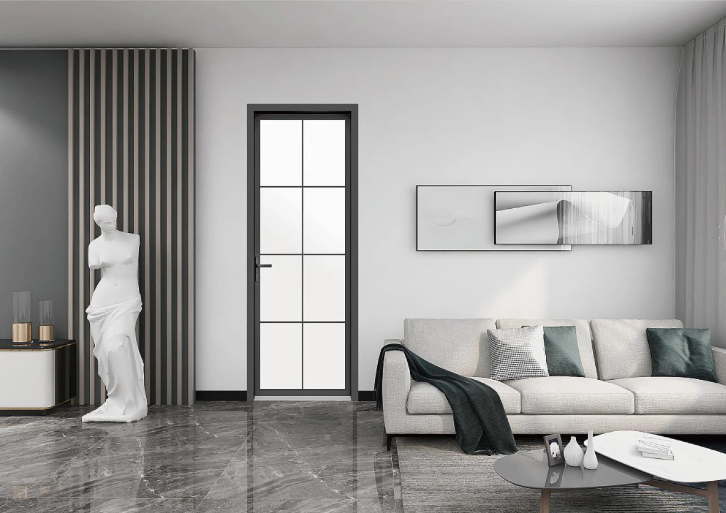 Slim black aluminum interior glass door