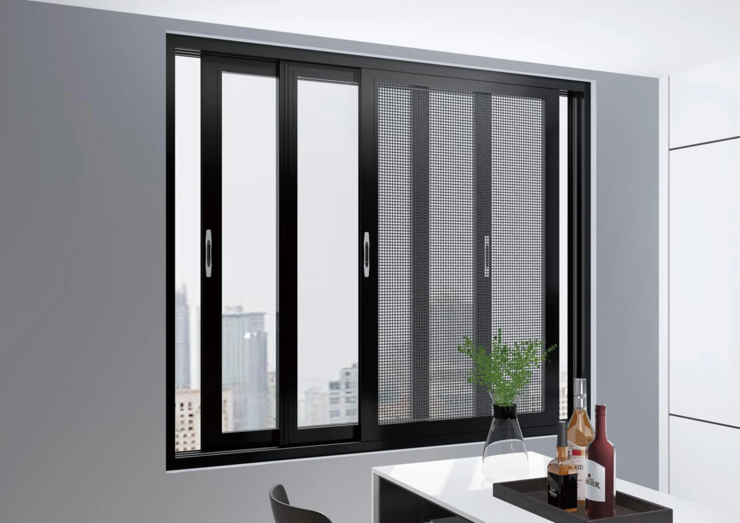 Dark framed aluminum sliding window