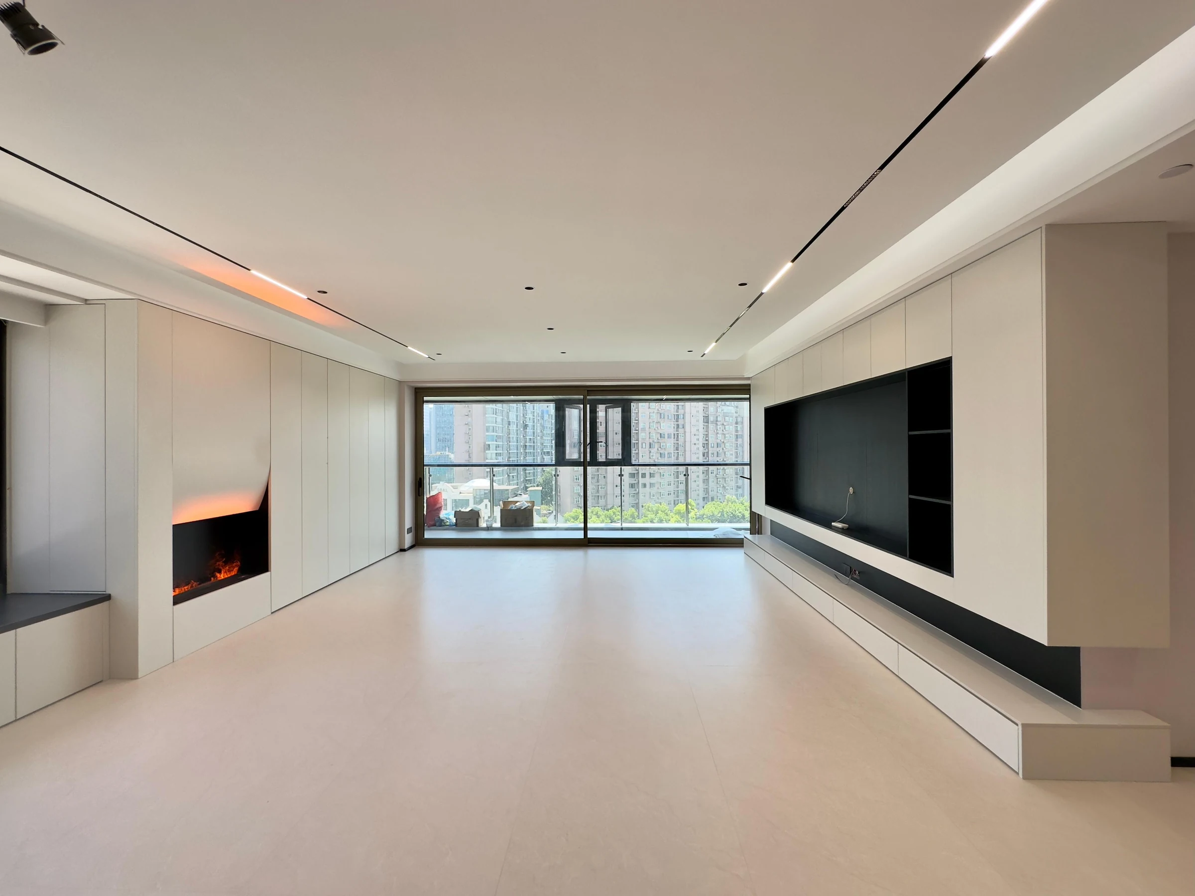 Completed wall-to-wall cabinetry installation in a residential interior