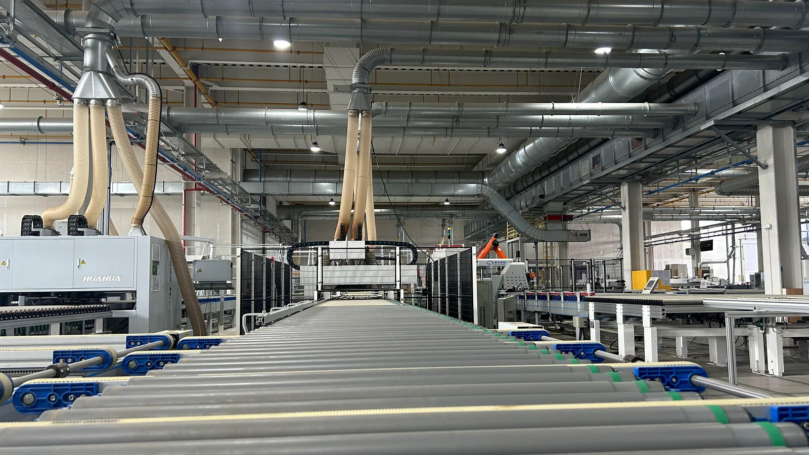 Automated cabinetry production line inside the manufacturing workshop