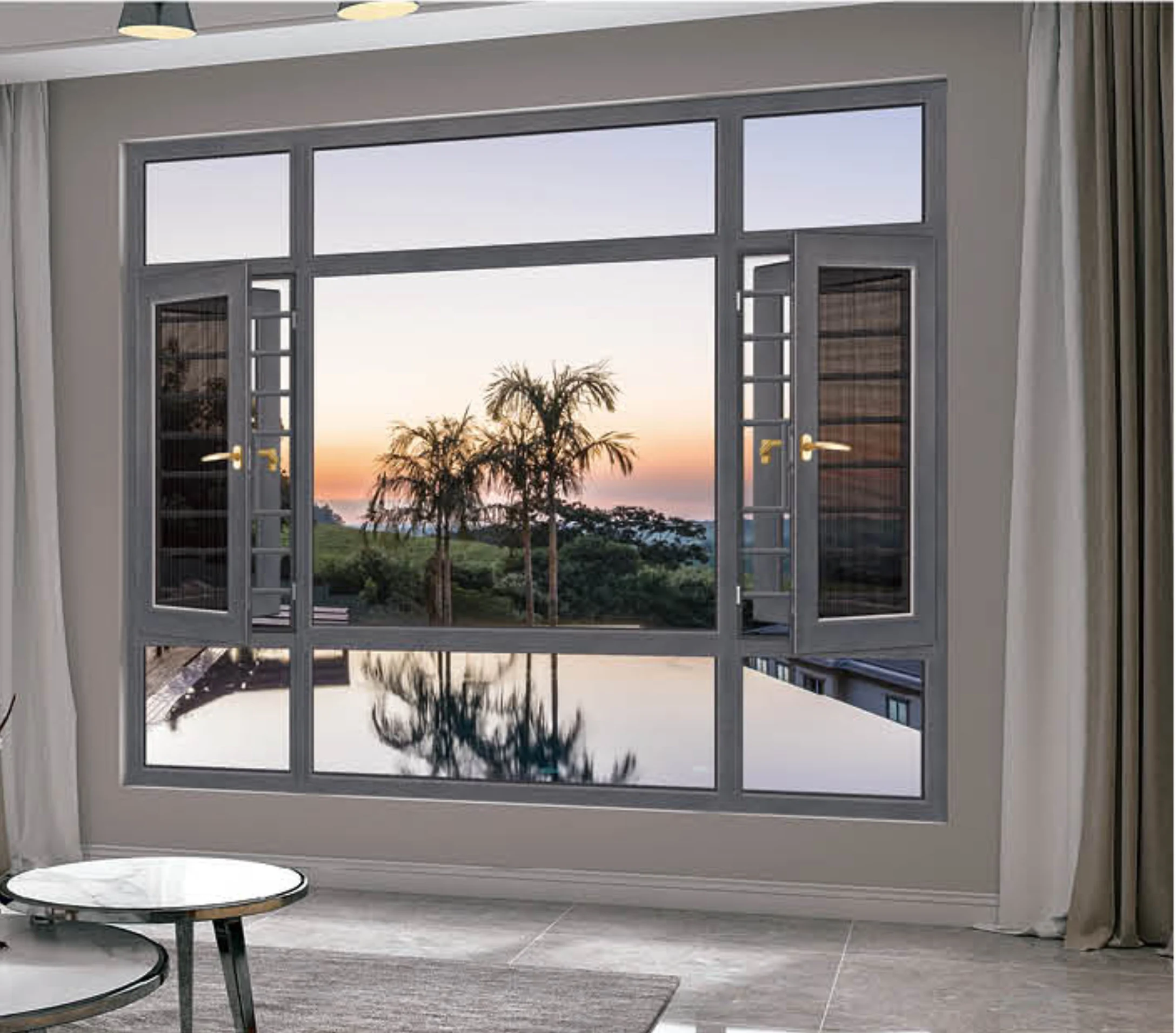 Aluminum window system framing an outdoor view