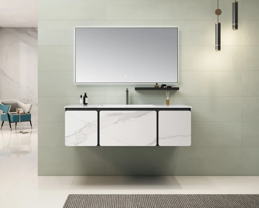 Wall-hung bathroom vanity and illuminated mirror