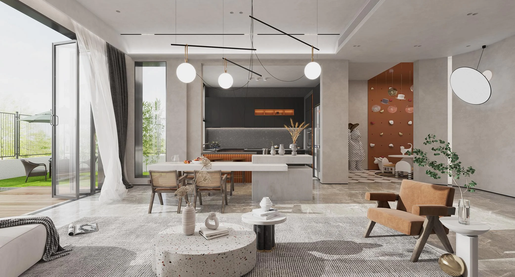 Open-plan residential cabinetry and living-space reference