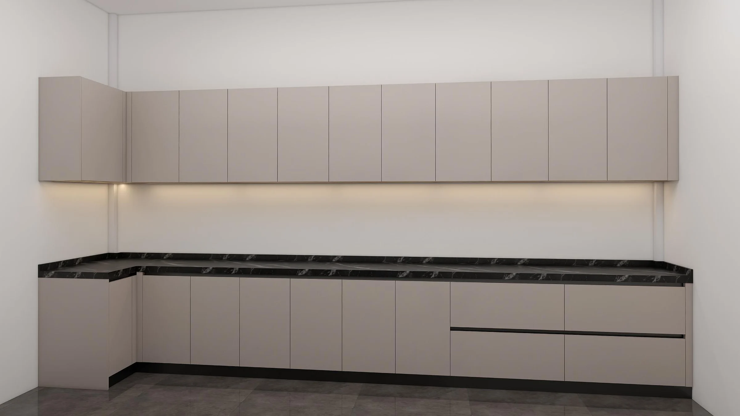 Full-width utility storage cabinets with worktop