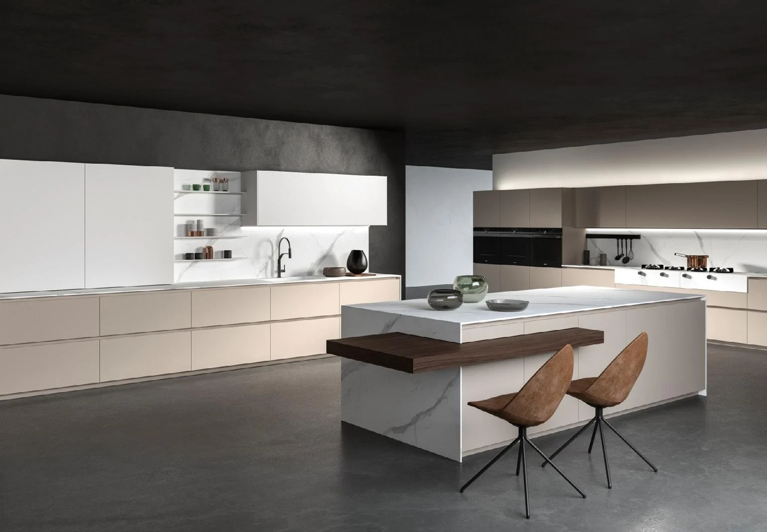 Light minimal modern kitchen with white island