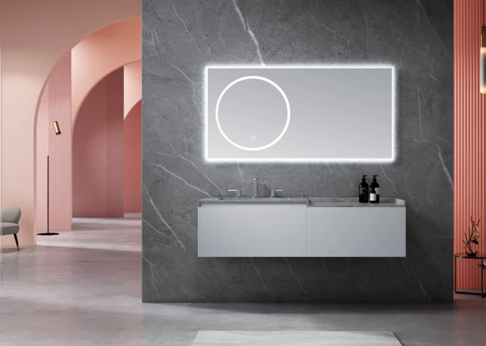 Wall-hung vanity in a bright bathroom setting