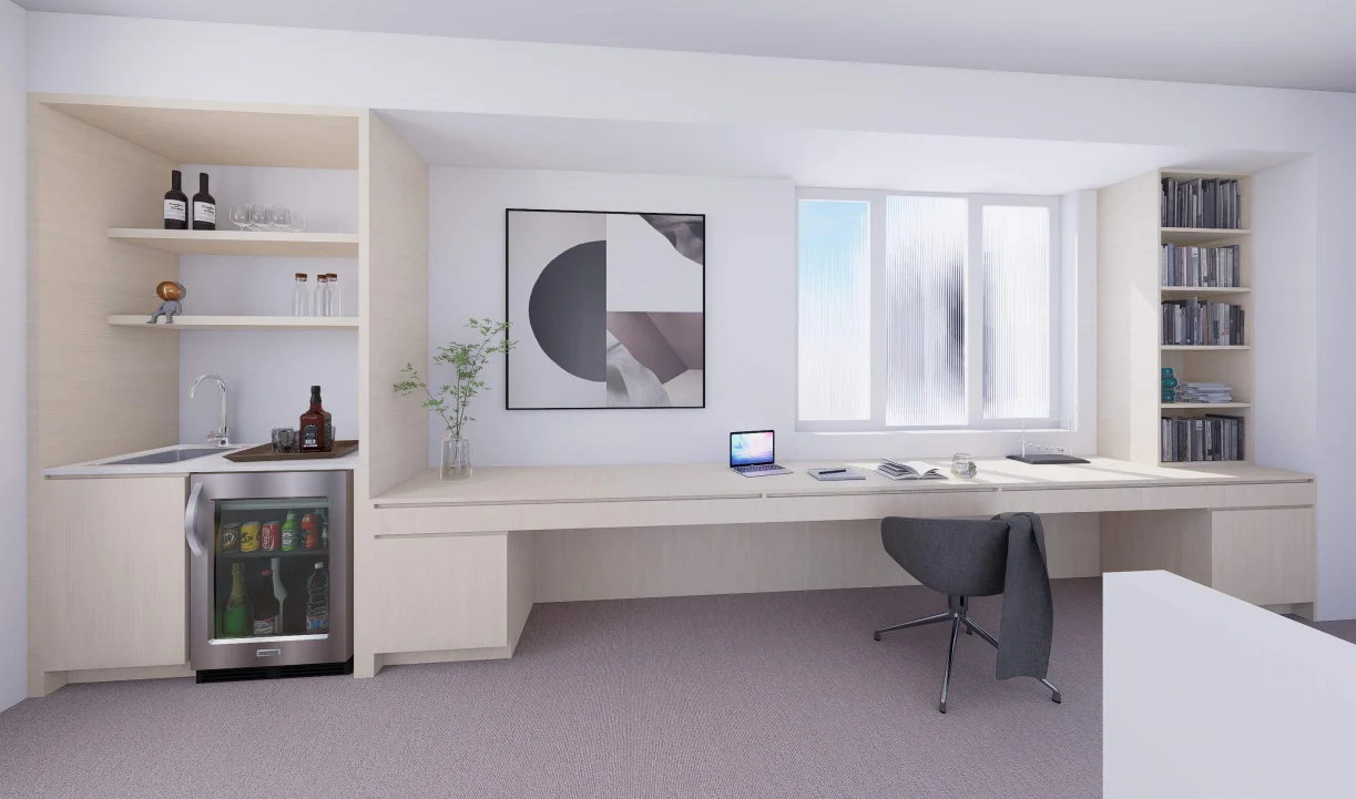 Built-in study storage with desk and shelving