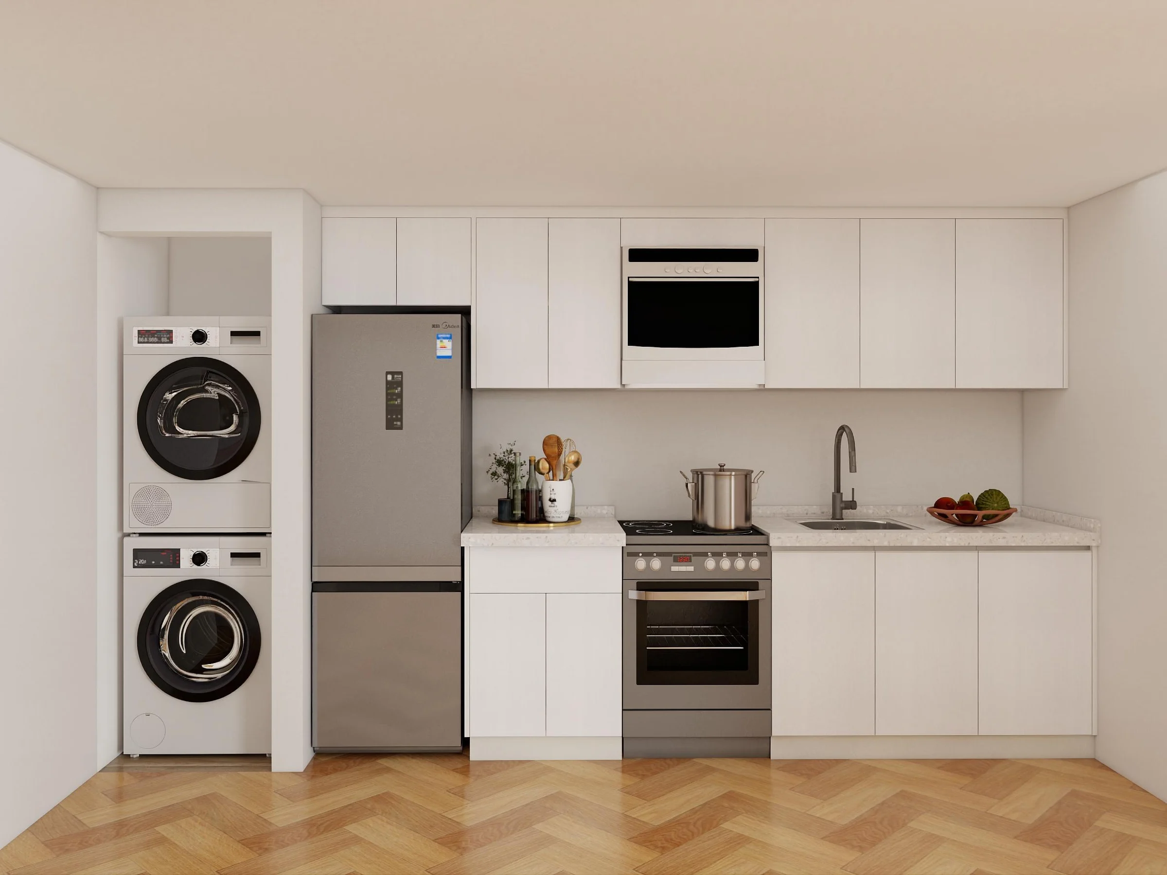 Laundry cabinets surrounding washer and dryer