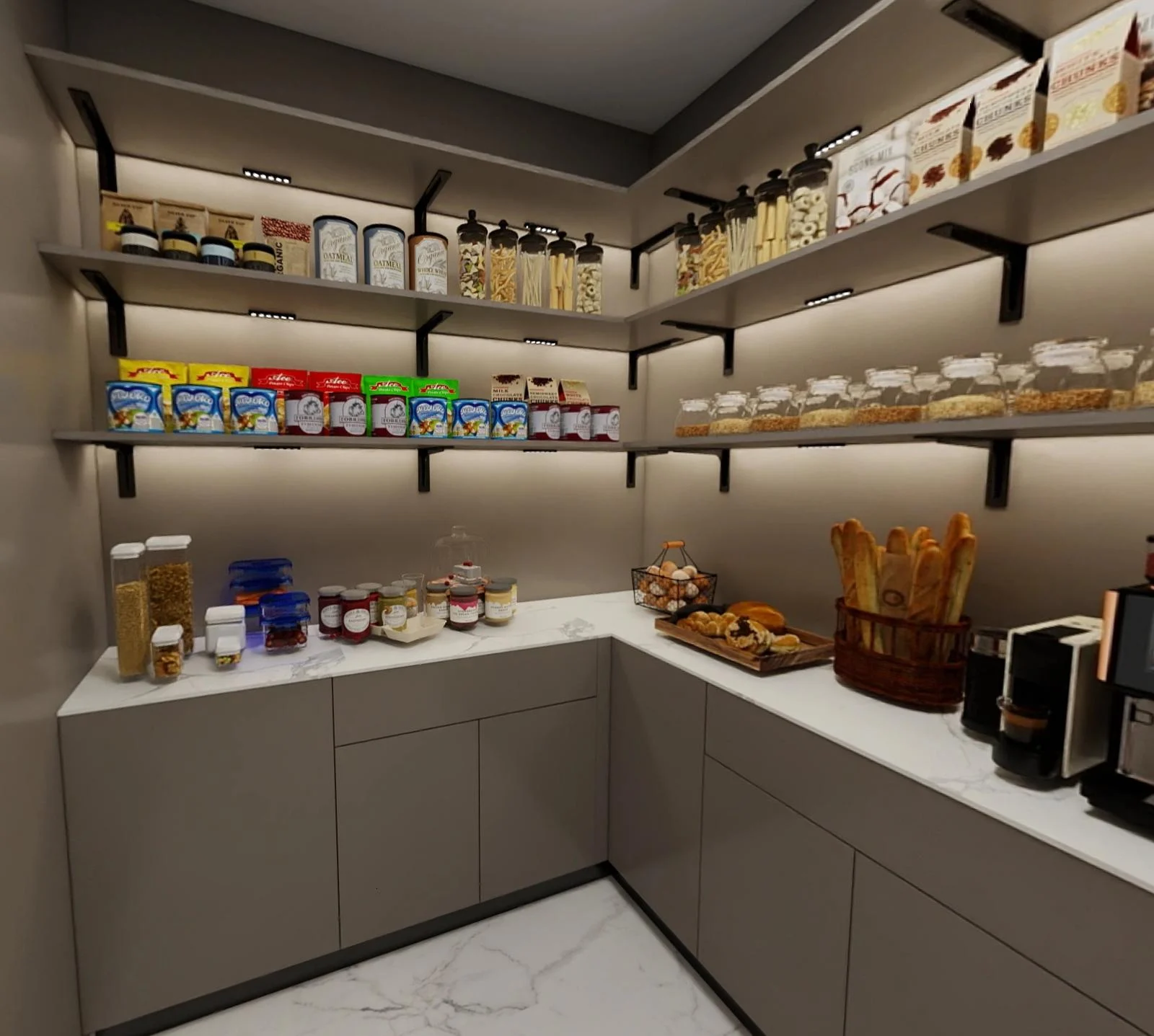 Utility cabinetry with laundry appliances and countertop