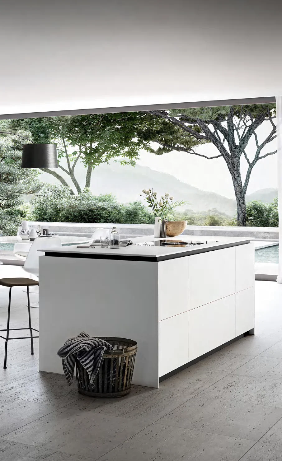 Acrylic kitchen fronts with integrated cabinet storage