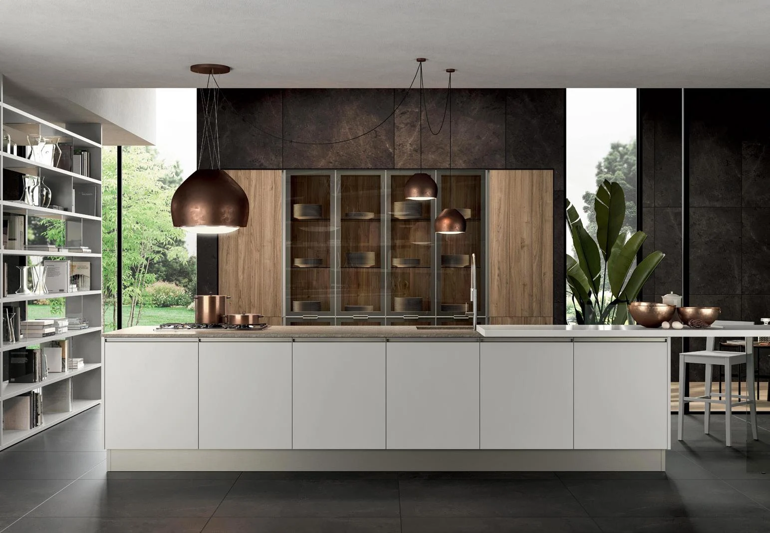 Kitchen with recessed profile handle system