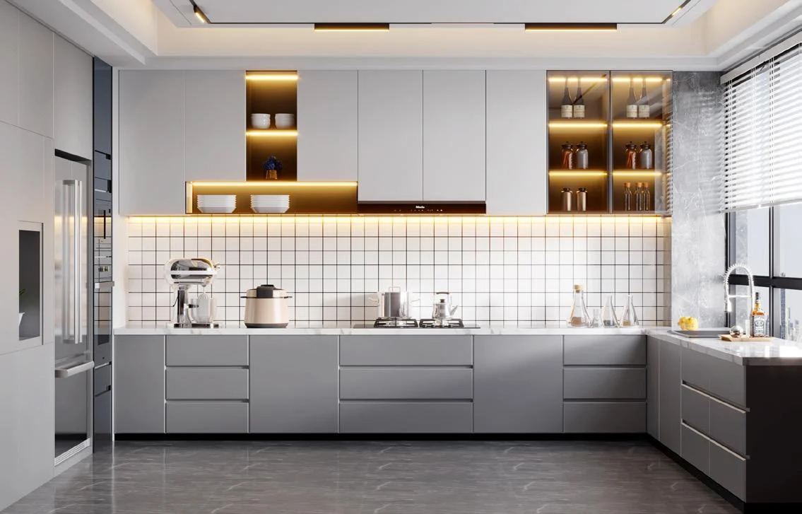 High gloss lacquer kitchen cabinets