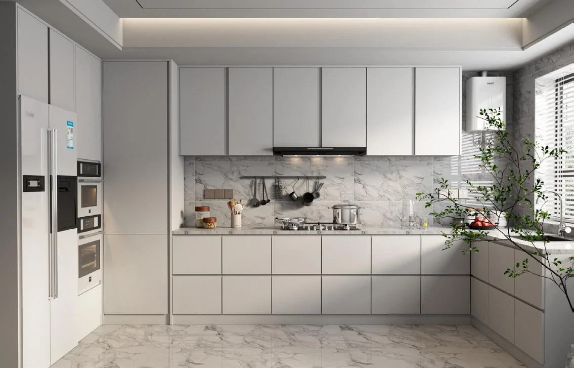 Lacquer kitchen cabinets with smooth painted fronts
