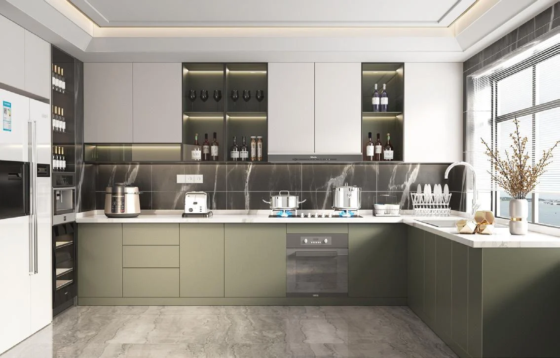 Lacquer kitchen with painted doors and coordinated panels