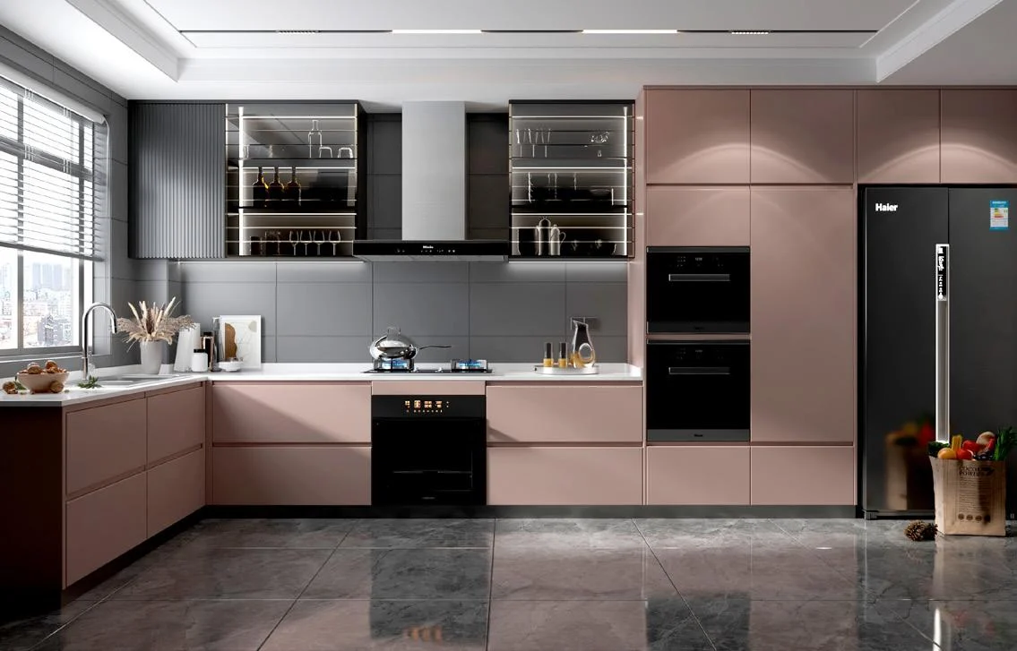 Wood grain melamine kitchen fronts