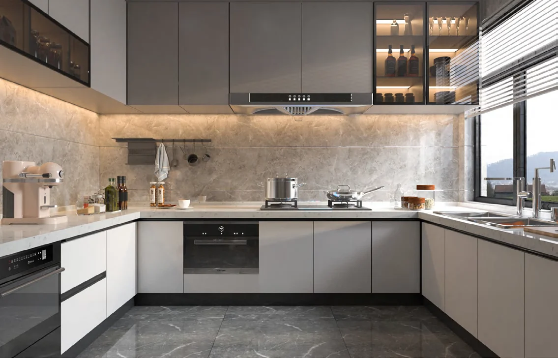 Two-tone melamine kitchen cabinet design