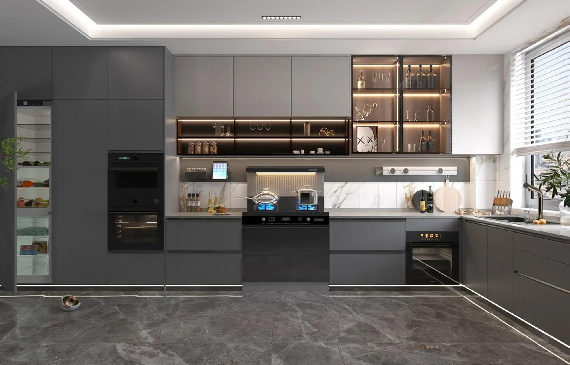 Melamine kitchen cabinet front and edge detail