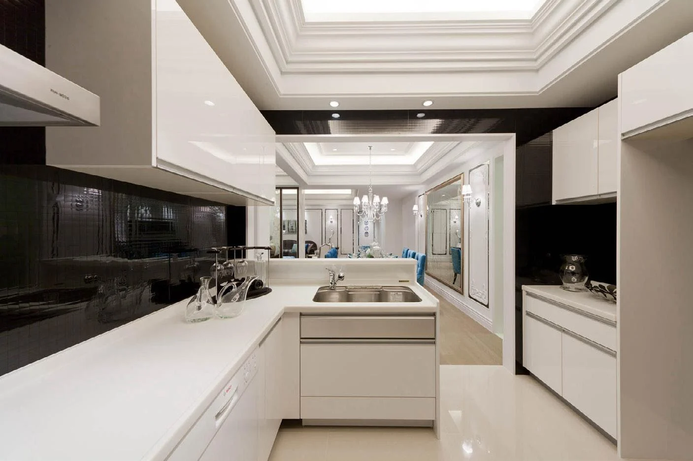 Ready-to-assemble kitchen cabinet components and finished layout