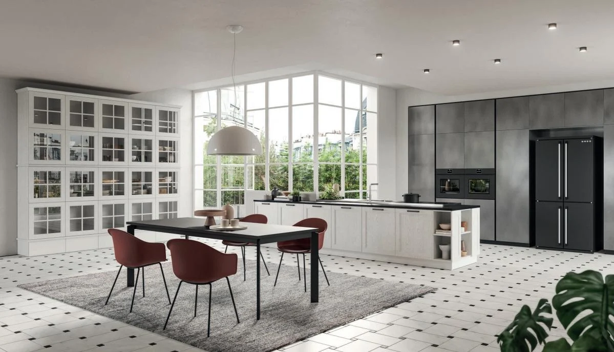 Solid wood framed kitchen door composition