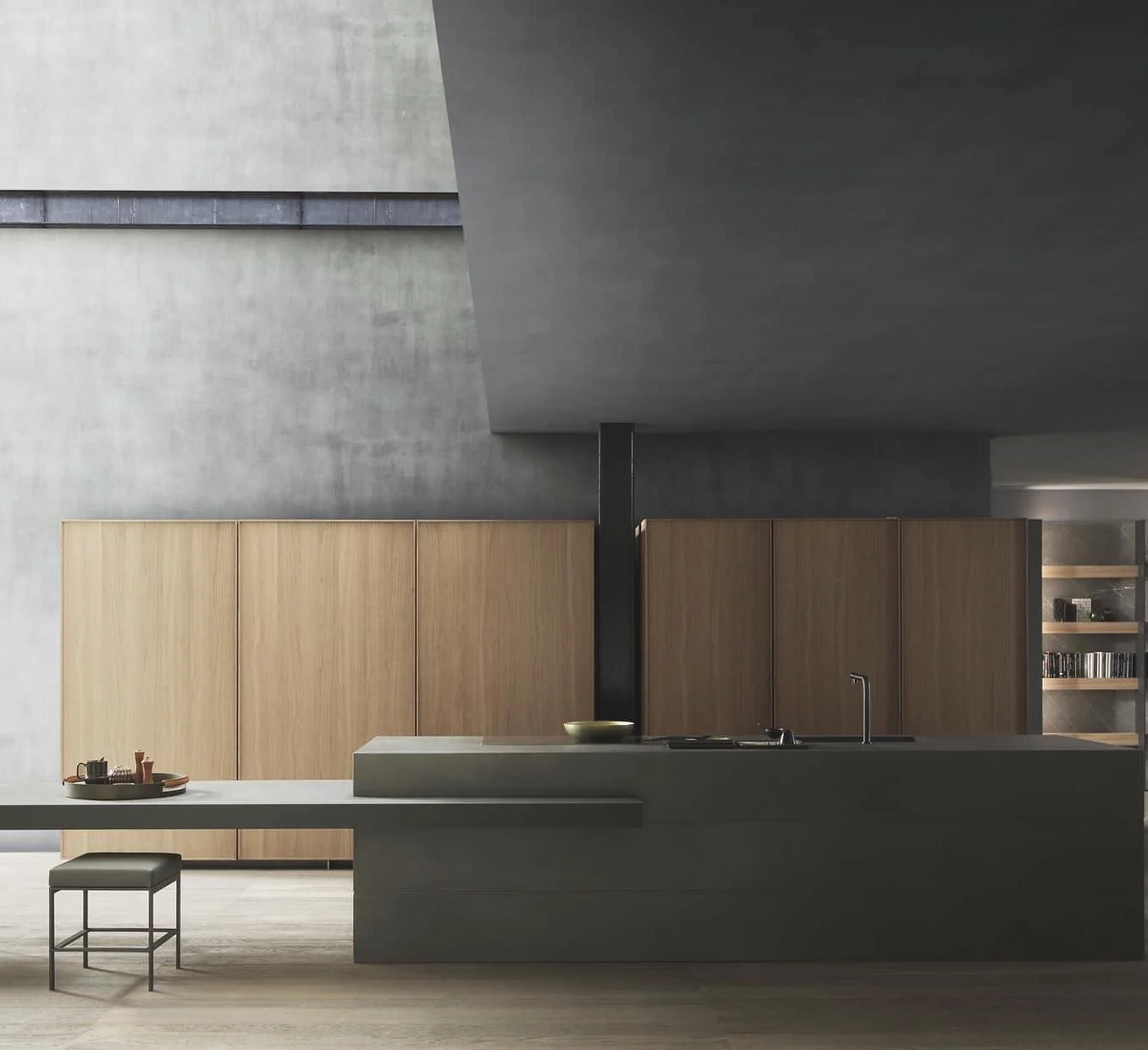 Vertical grain wood veneer kitchen cabinets