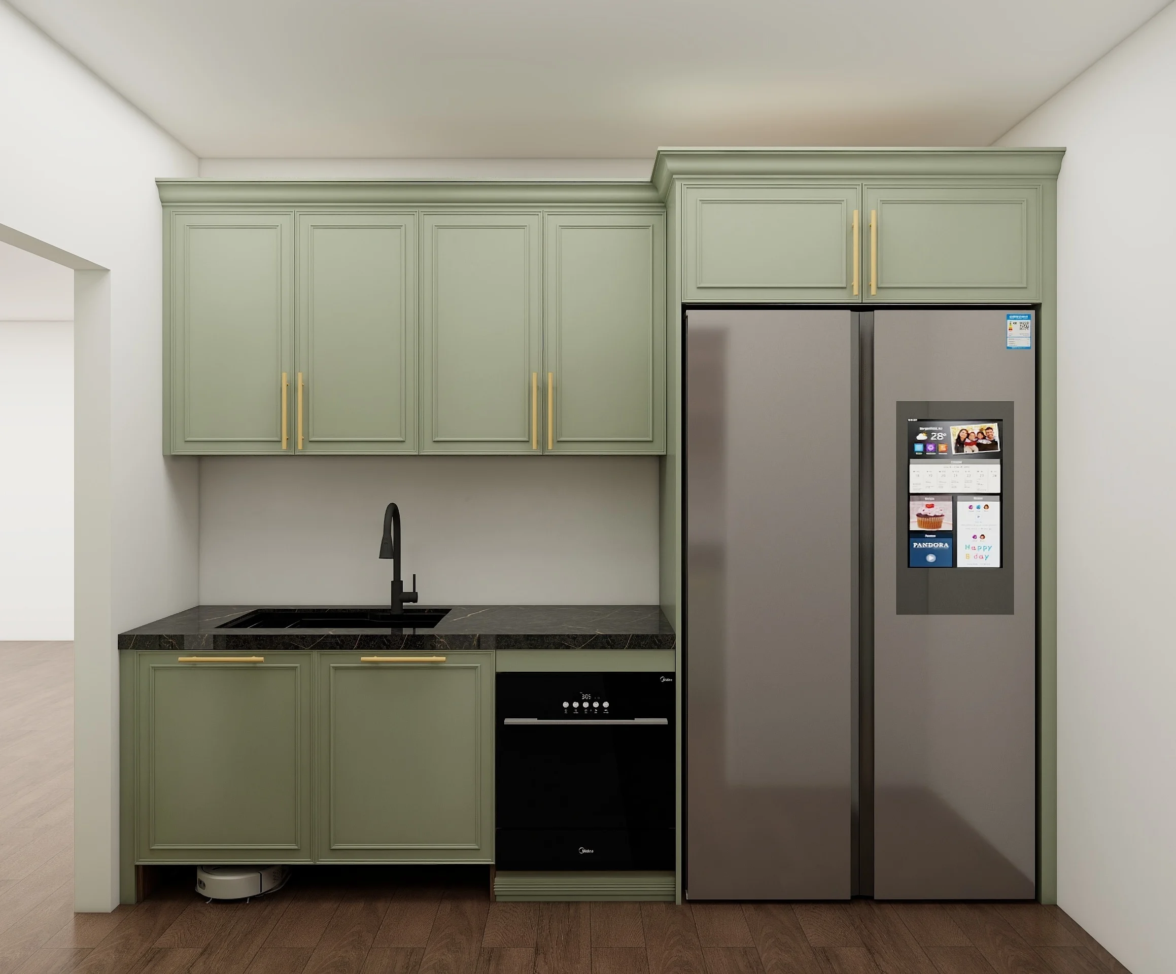 Completed laundry room with cabinets and work surface