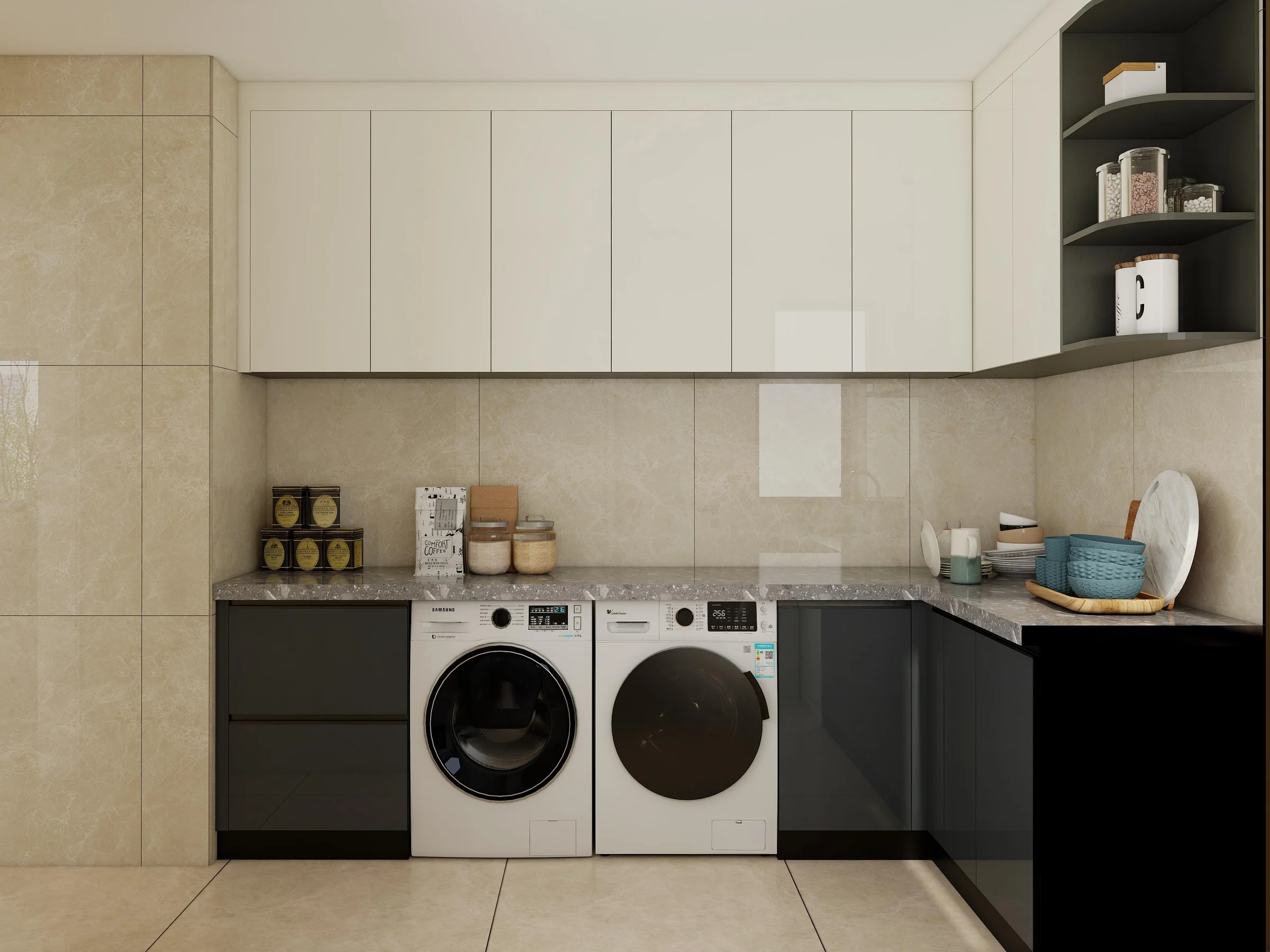 Laundry cabinet with stacked washer and dryer