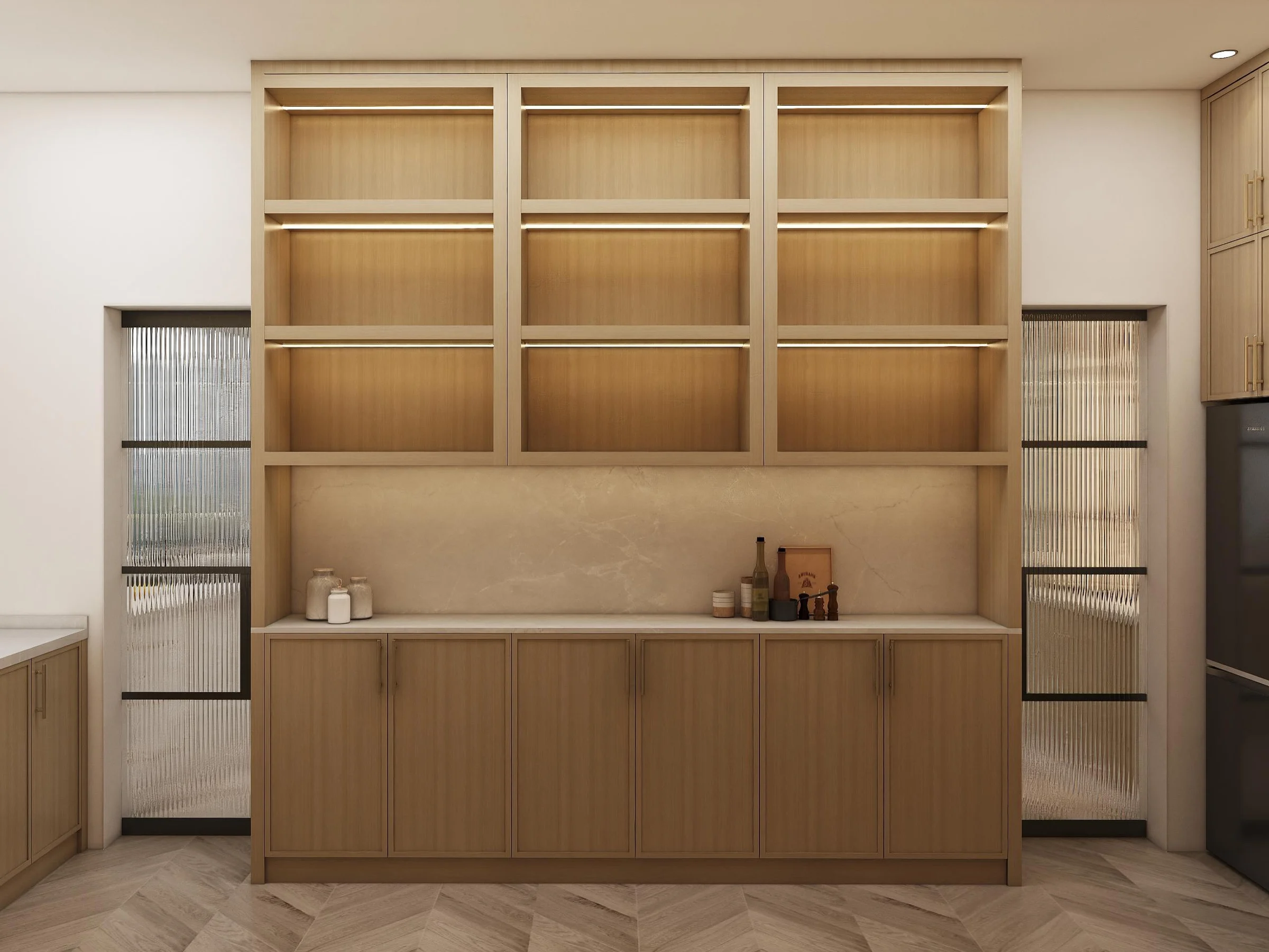 Family mudroom storage with locker-style cabinets