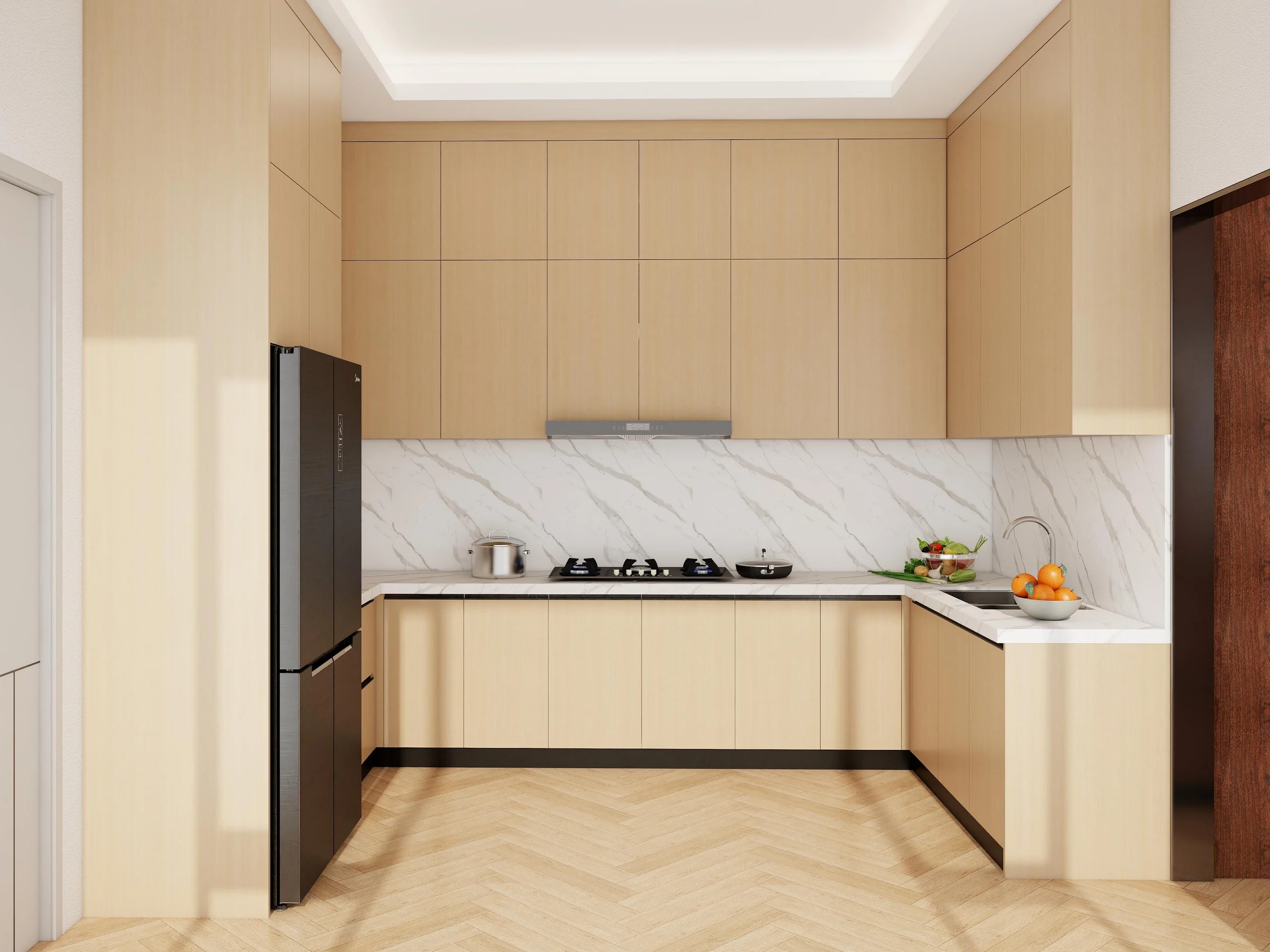 Fitted hallway and mudroom storage cabinets with open and closed zones