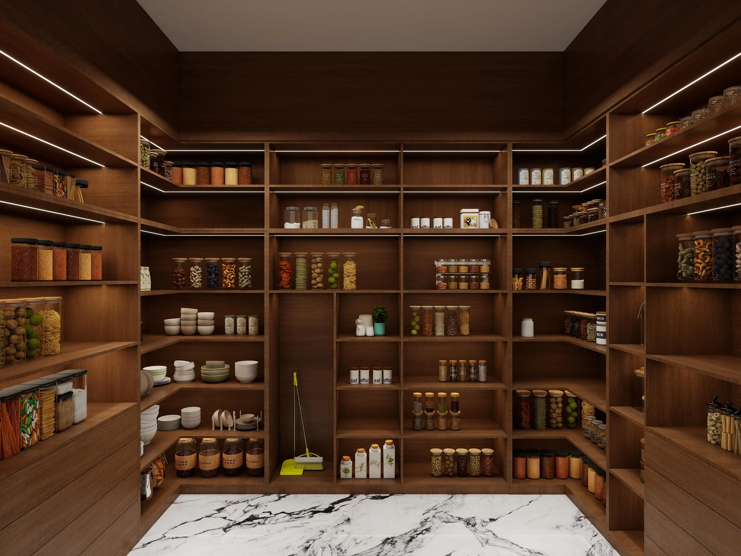 Mudroom cabinetry with accessible open shelves