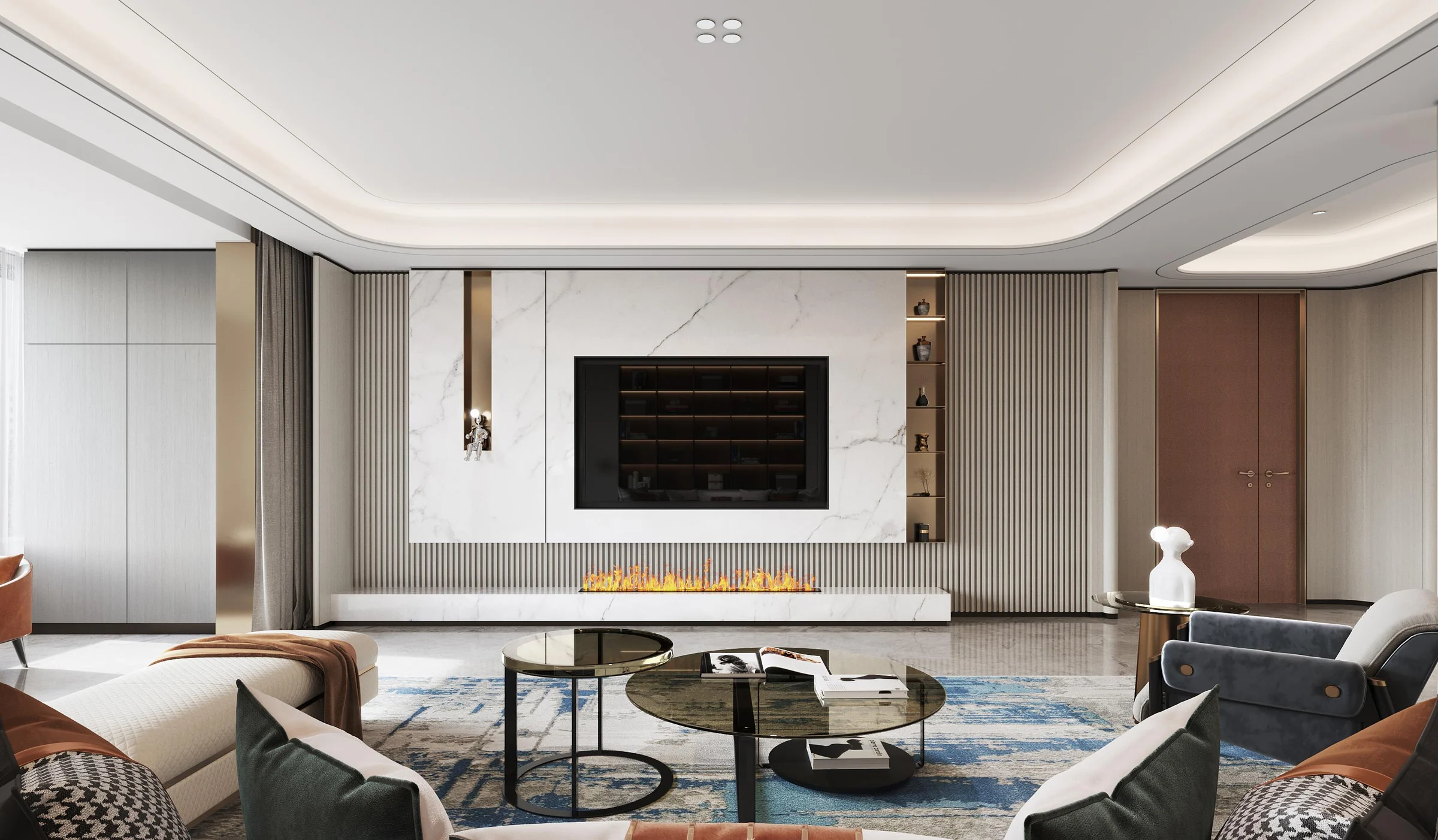 TV cabinet and media wall with integrated equipment storage