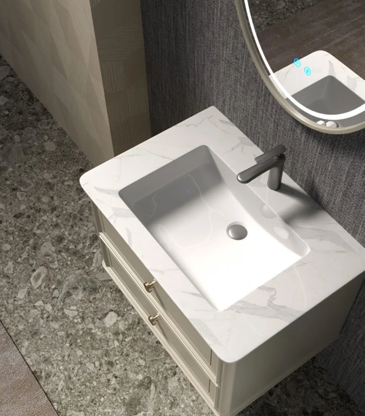 Completed double-sink bathroom vanity wall