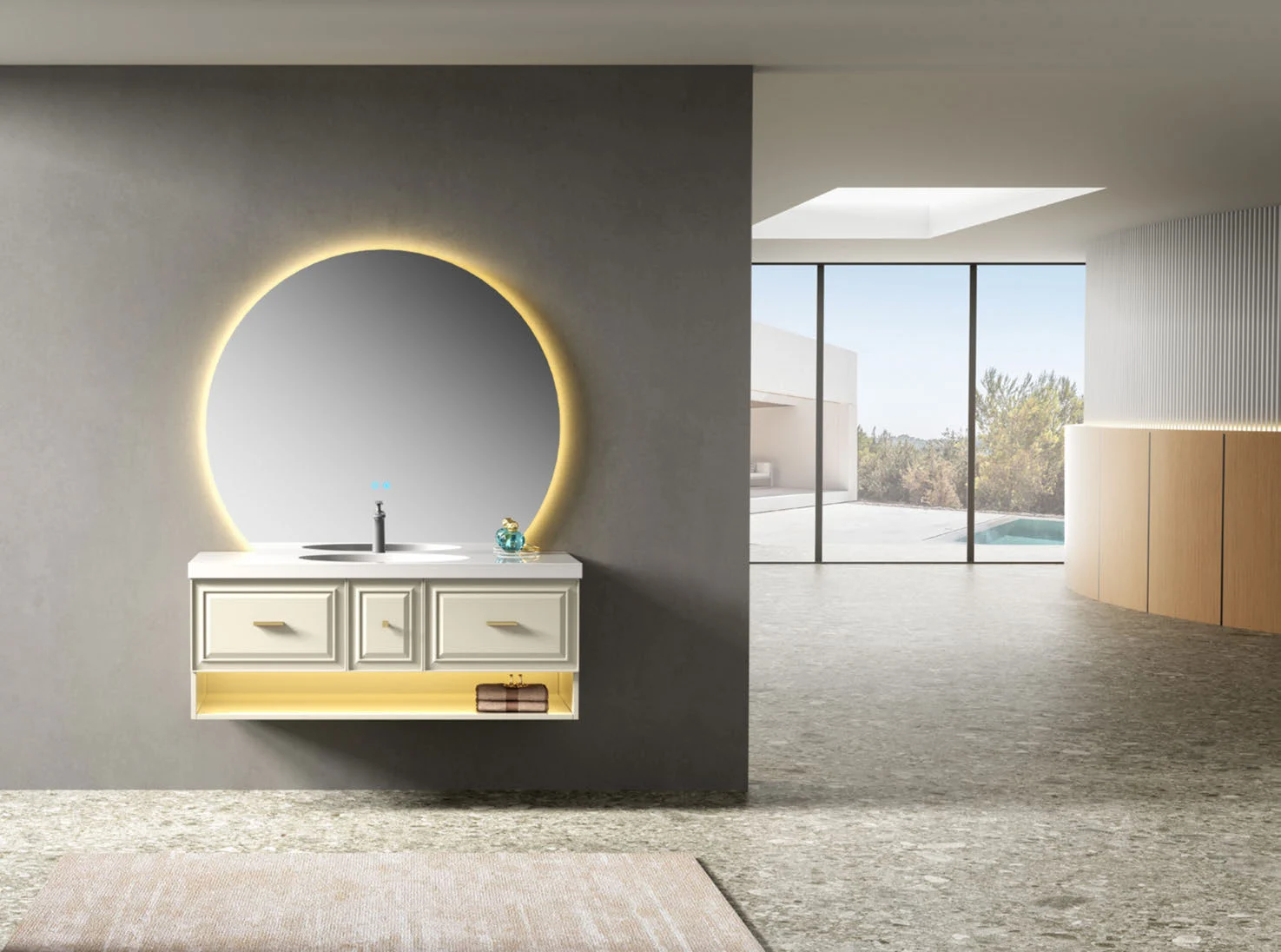 Freestanding vanity with plinth base