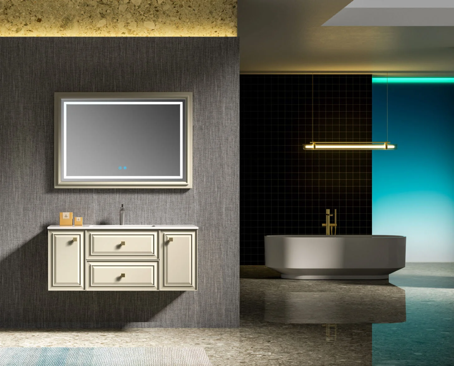 Floor-standing vanity with full side panels