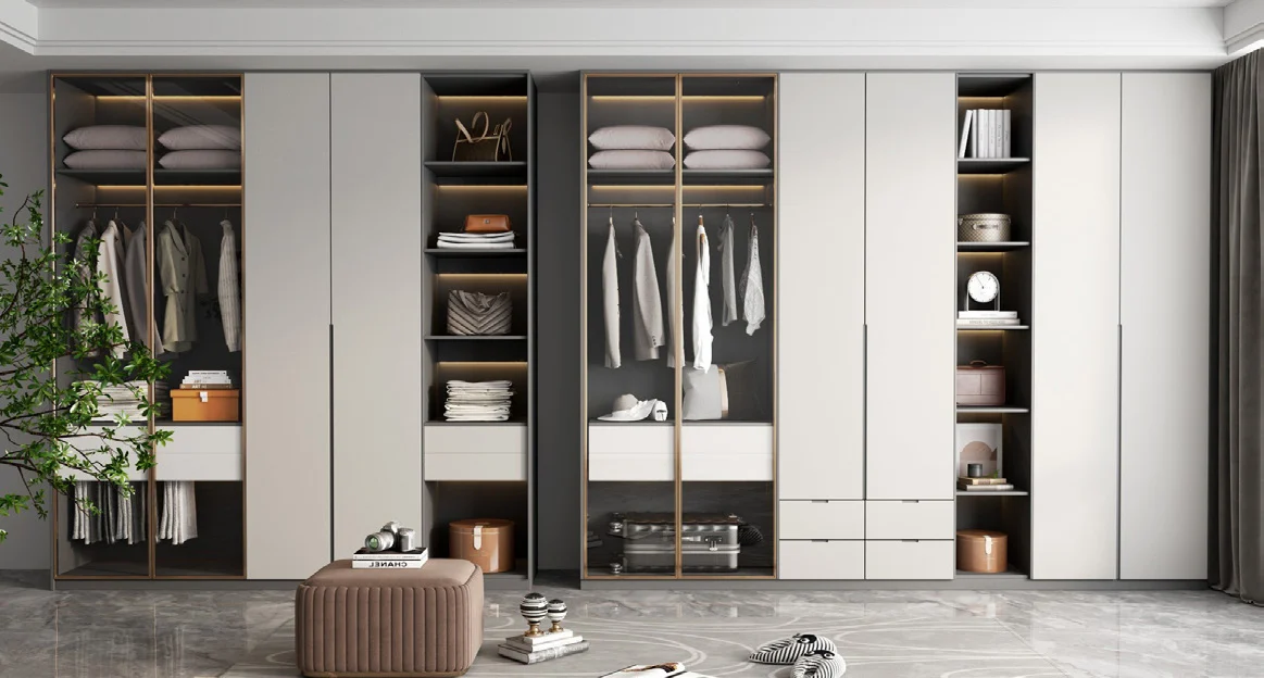 Built-in wardrobe modules and room interface panels