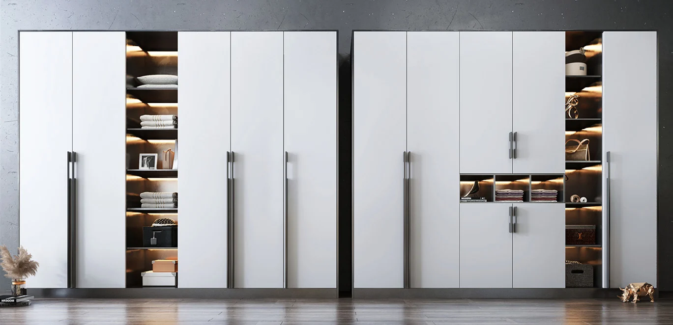 Custom hinged wardrobe fitted into a bedroom