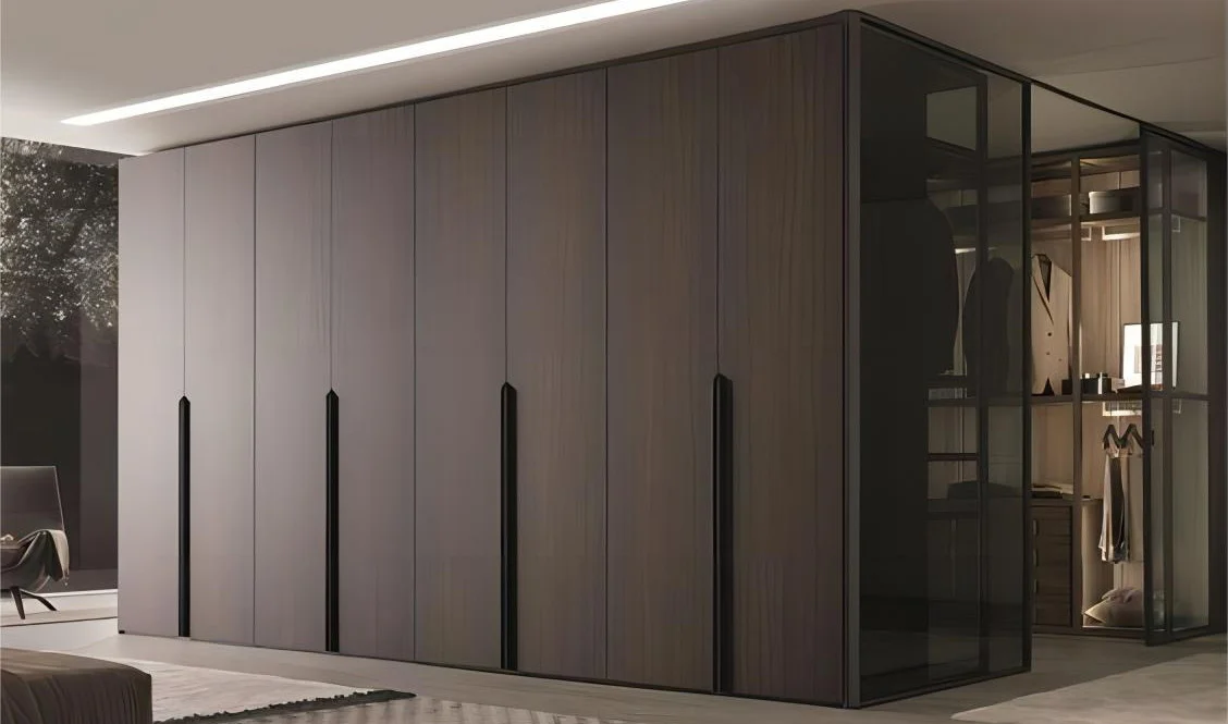 Completed modern wardrobe wall in a bedroom