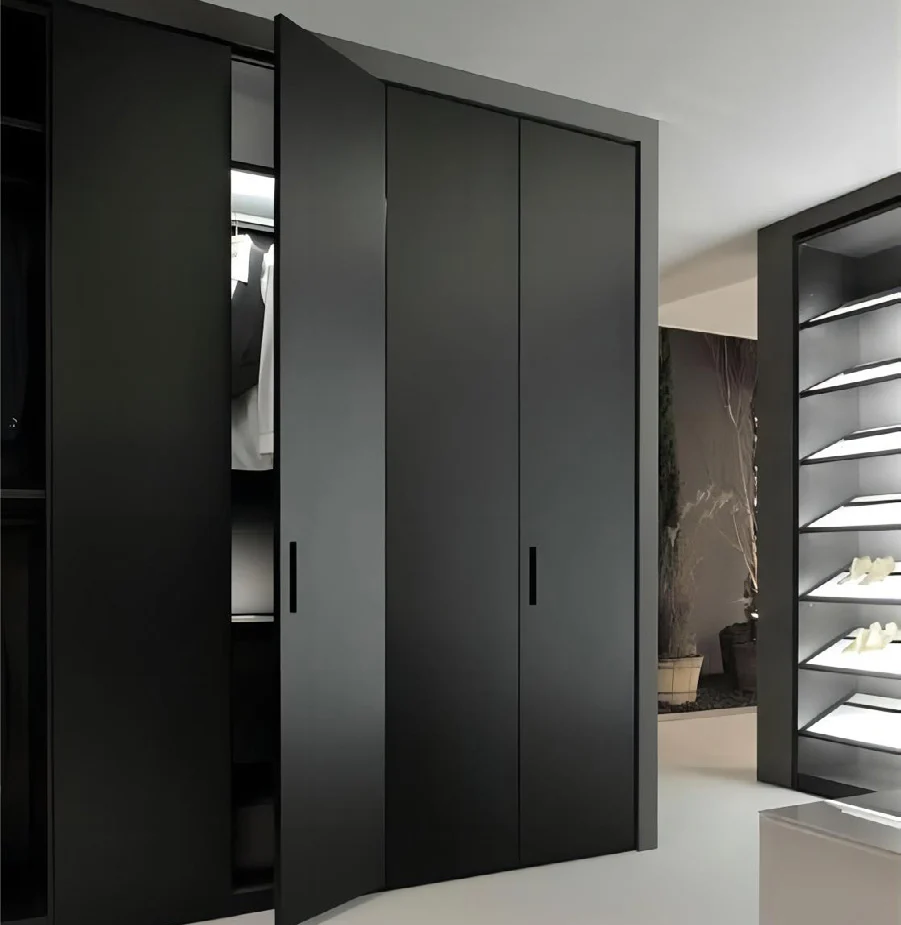 Dark modern fitted wardrobe composition