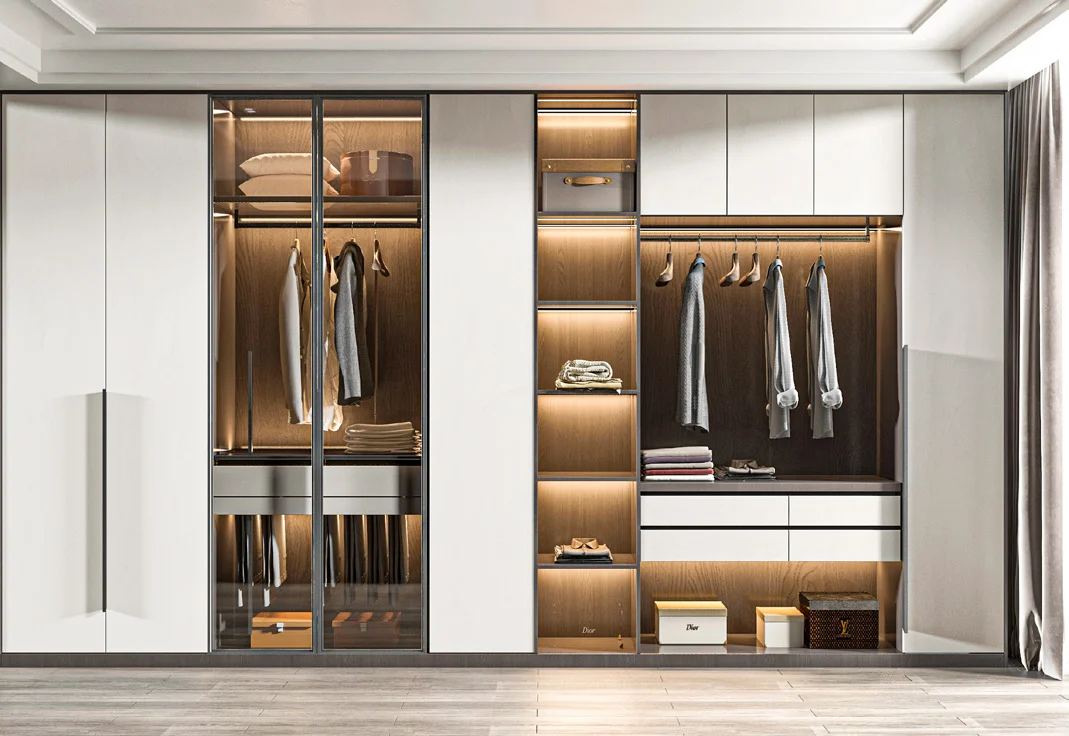 Modern wardrobe with mixed hanging and drawer storage