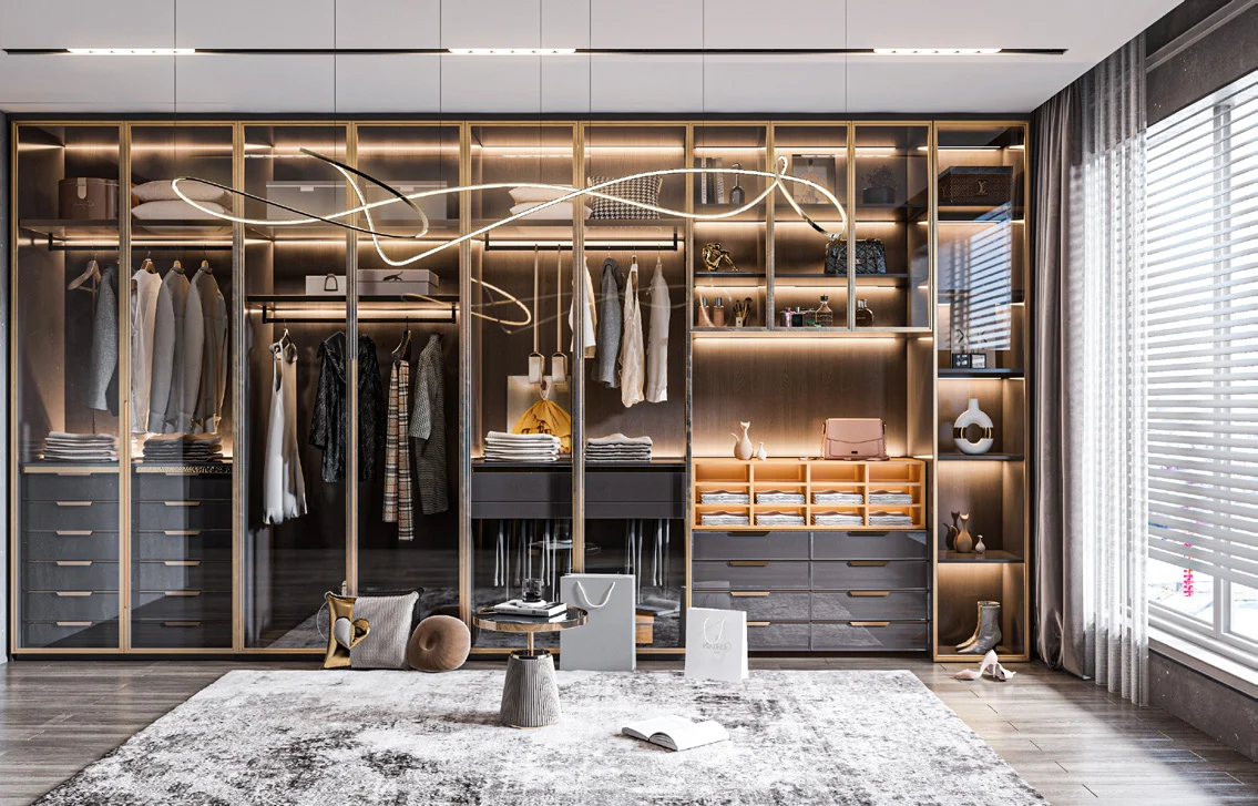 Completed sliding wardrobe with coordinated internal storage