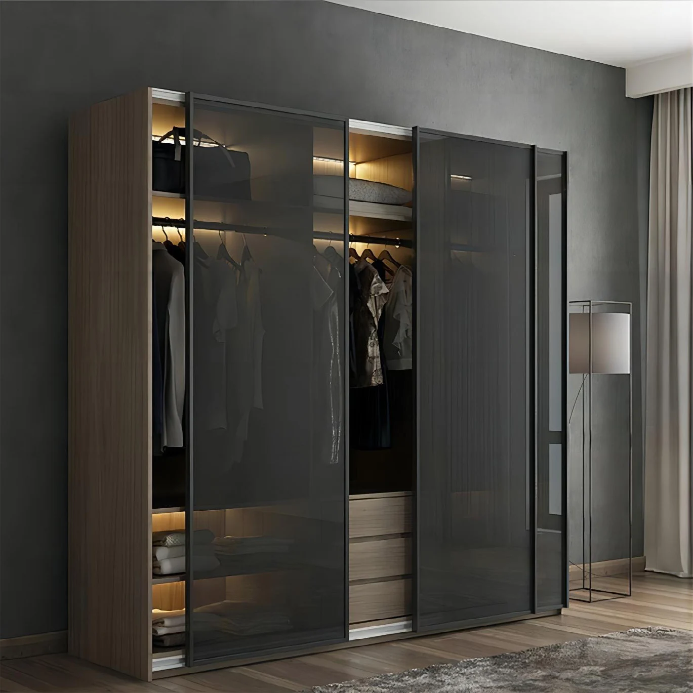 Glass framed sliding wardrobe doors