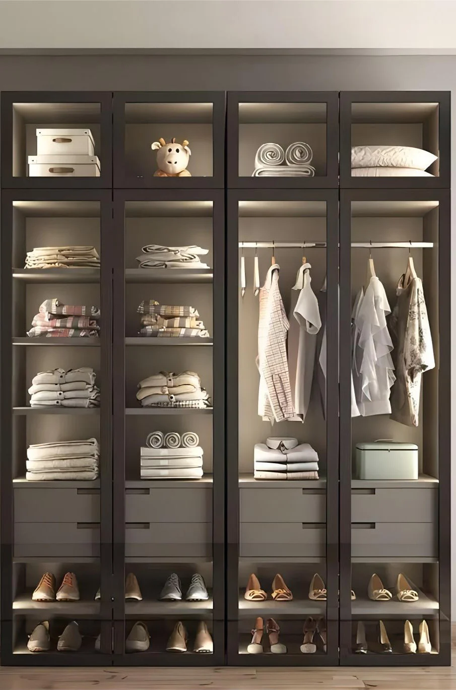 Mixed material sliding wardrobe doors