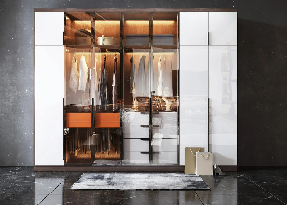 Sliding door wardrobe with framed glass and panel doors