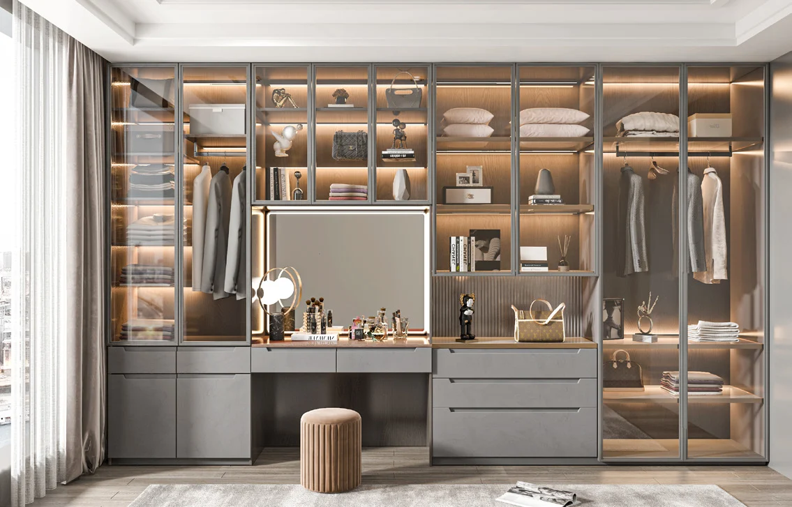 Sliding wardrobe doors shown in an open position