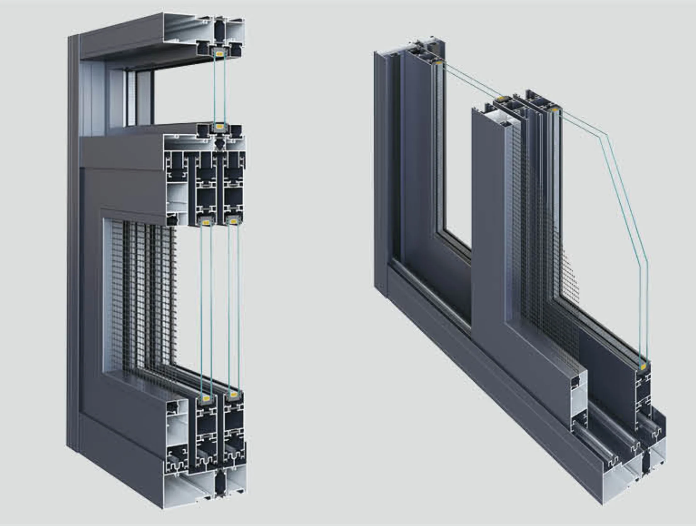 Technical aluminum window profile and insulated glazing section