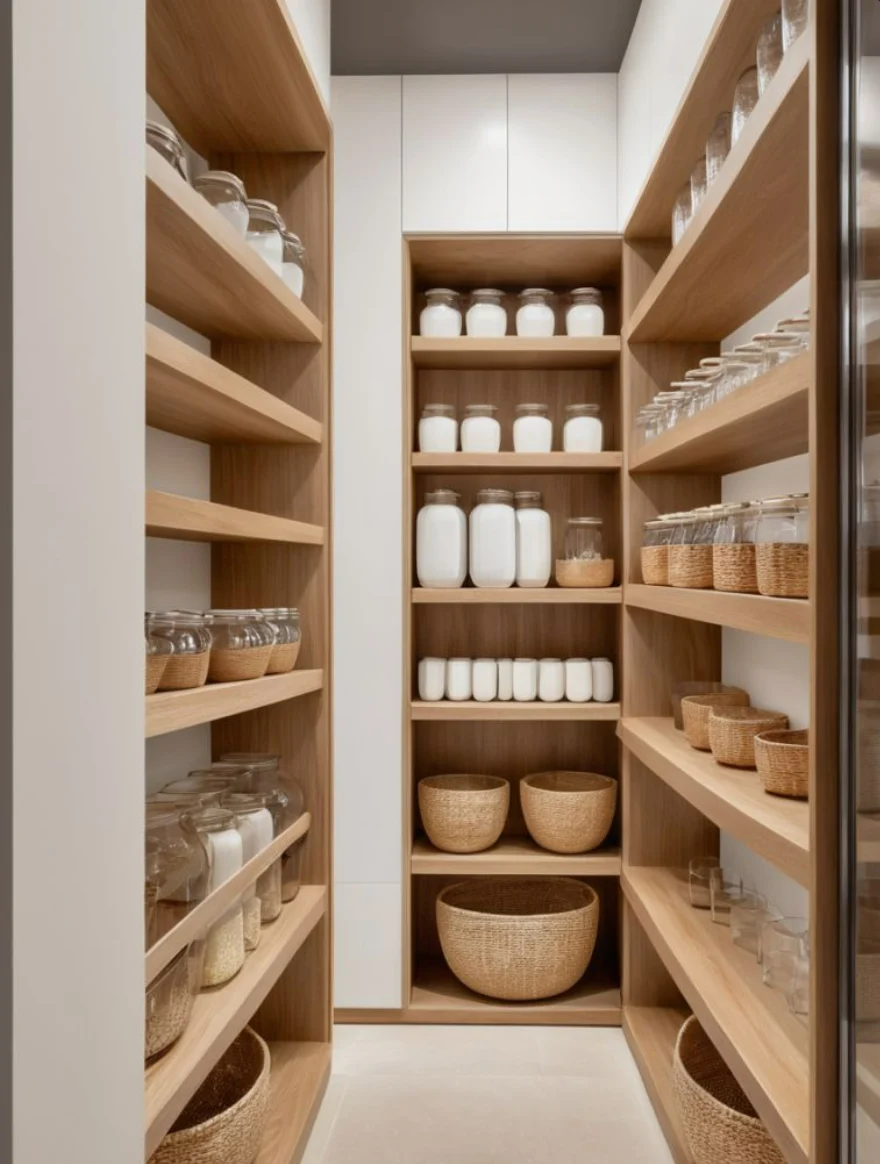 Tall custom pantry cabinetry with organized internal storage