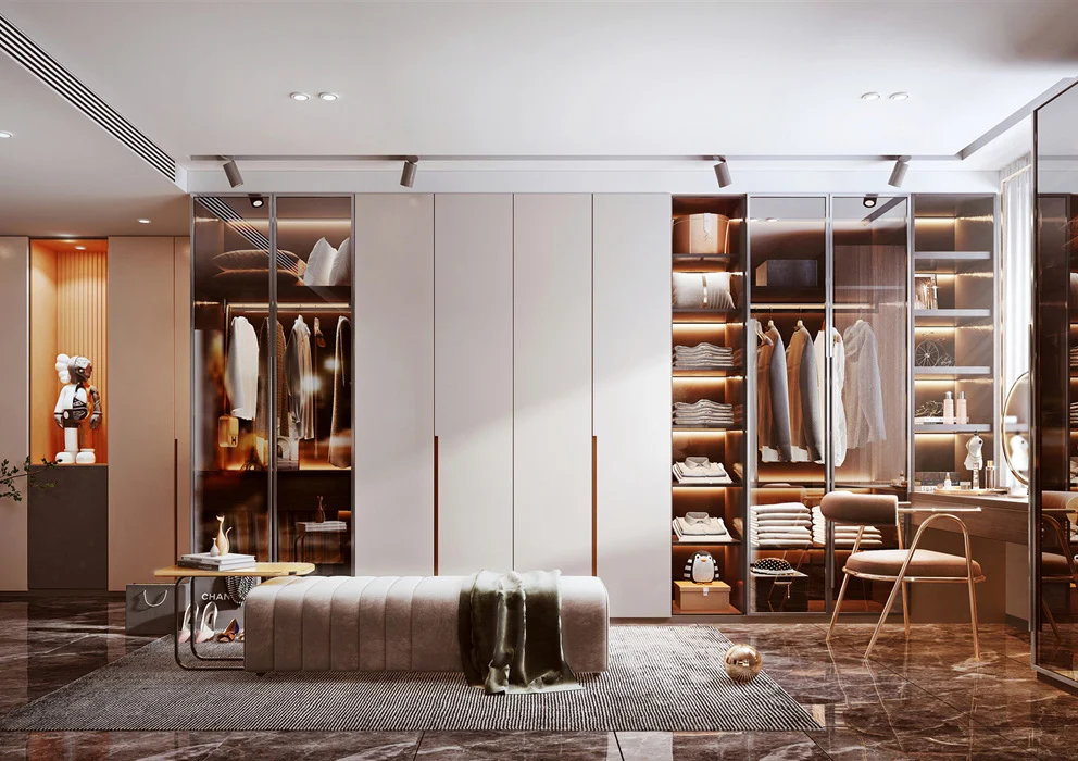 Completed wardrobe installation showing organized internal components